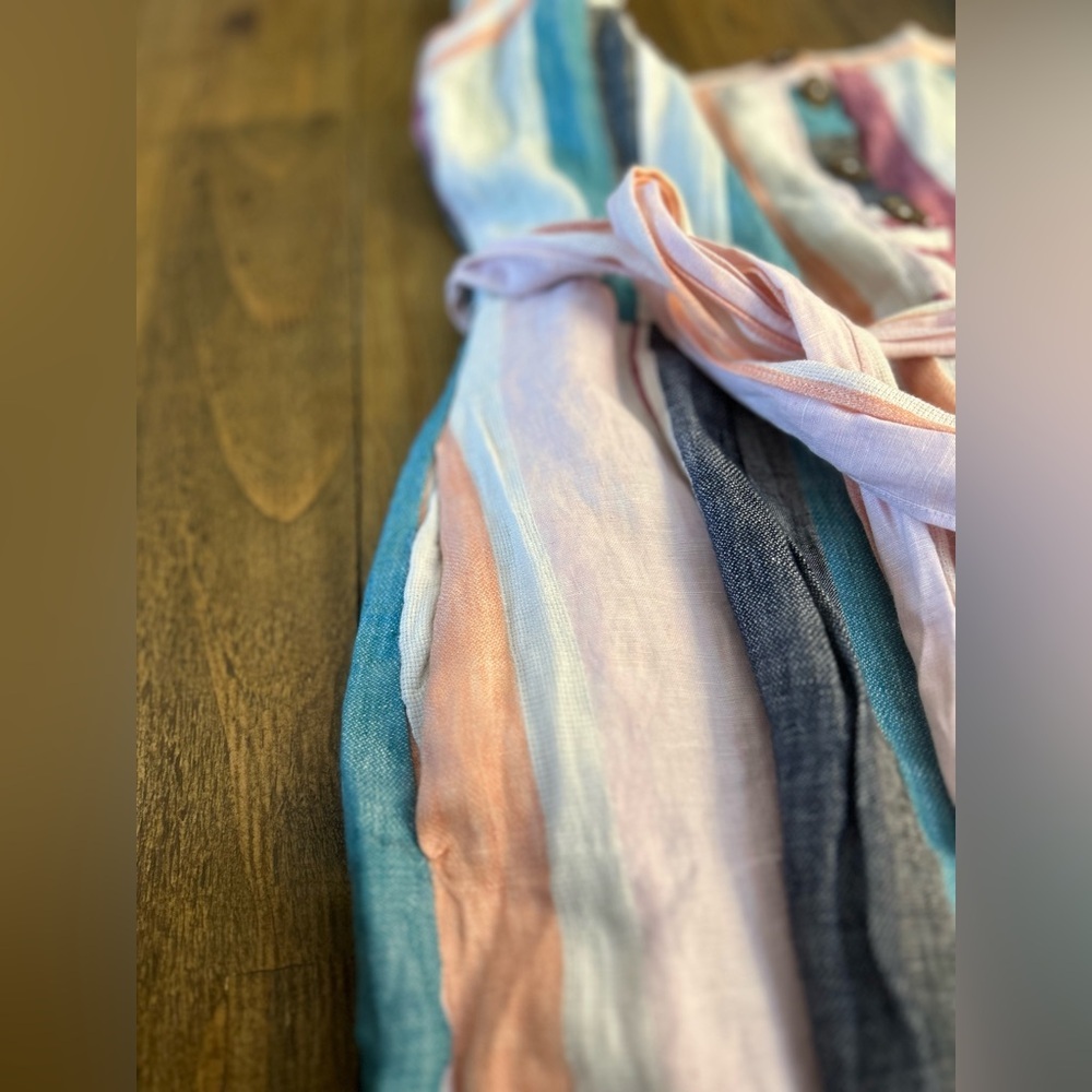 J CREW Linen Button-up midi dress in mixed stripe Multicolor Sleeveless Lined - Picture 13 of 15